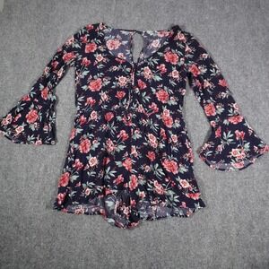 American Eagle Outfitters‎ Floral Romper Navy Red Bell Sleeve Medium